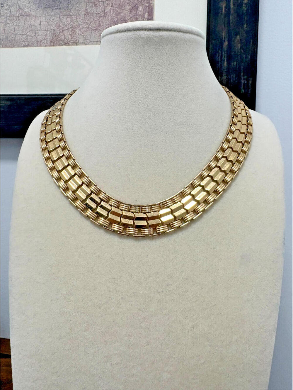 Vintage Sarah Coventry Shiny Gold Tone Choker Necklace 15" Reversible 1950s Snap